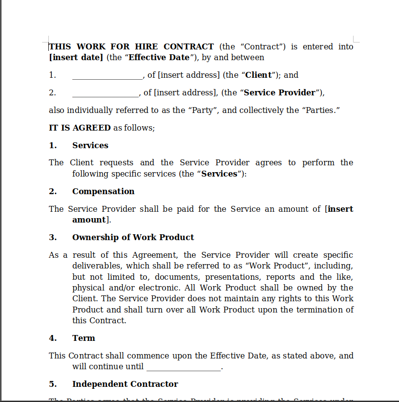 Work for Hire Contract 